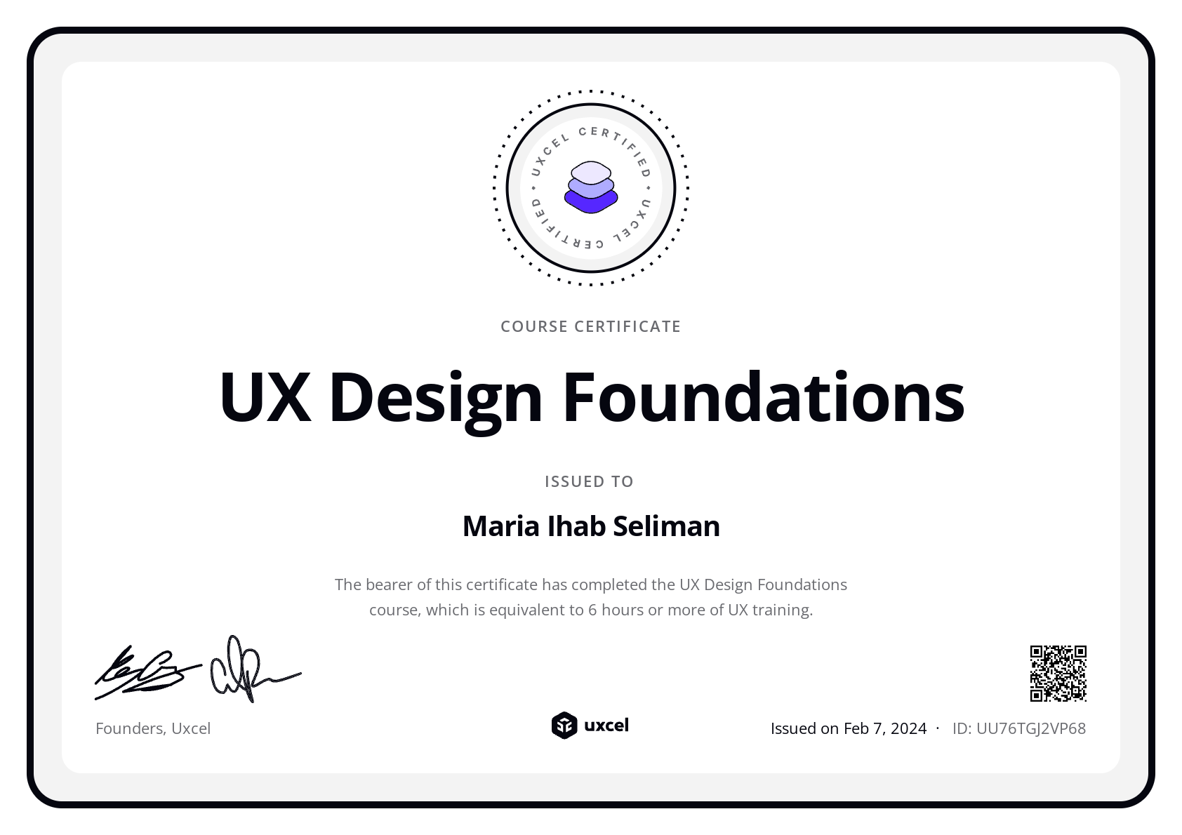 Maria Ihab Seliman's certificate